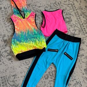 Weissman Multicolor Sequin Dance Costume with Pink Top and Blue Pants Hip Hop